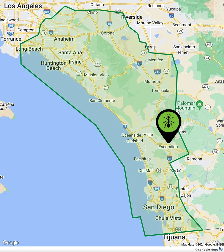 Map of areas serviced by WeDoCreepy.com in Southern California